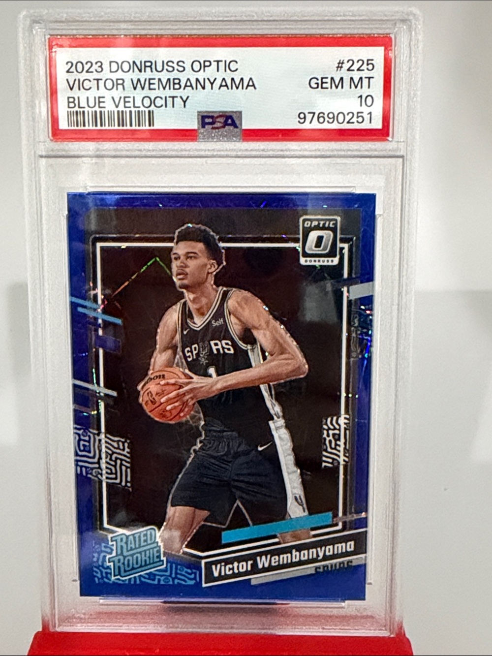 2023 PANINI DONRUSS OPTIC BLUE VELOCITY #225 VICTOR WEMBANYAMA ROOKIE RC PSA 10